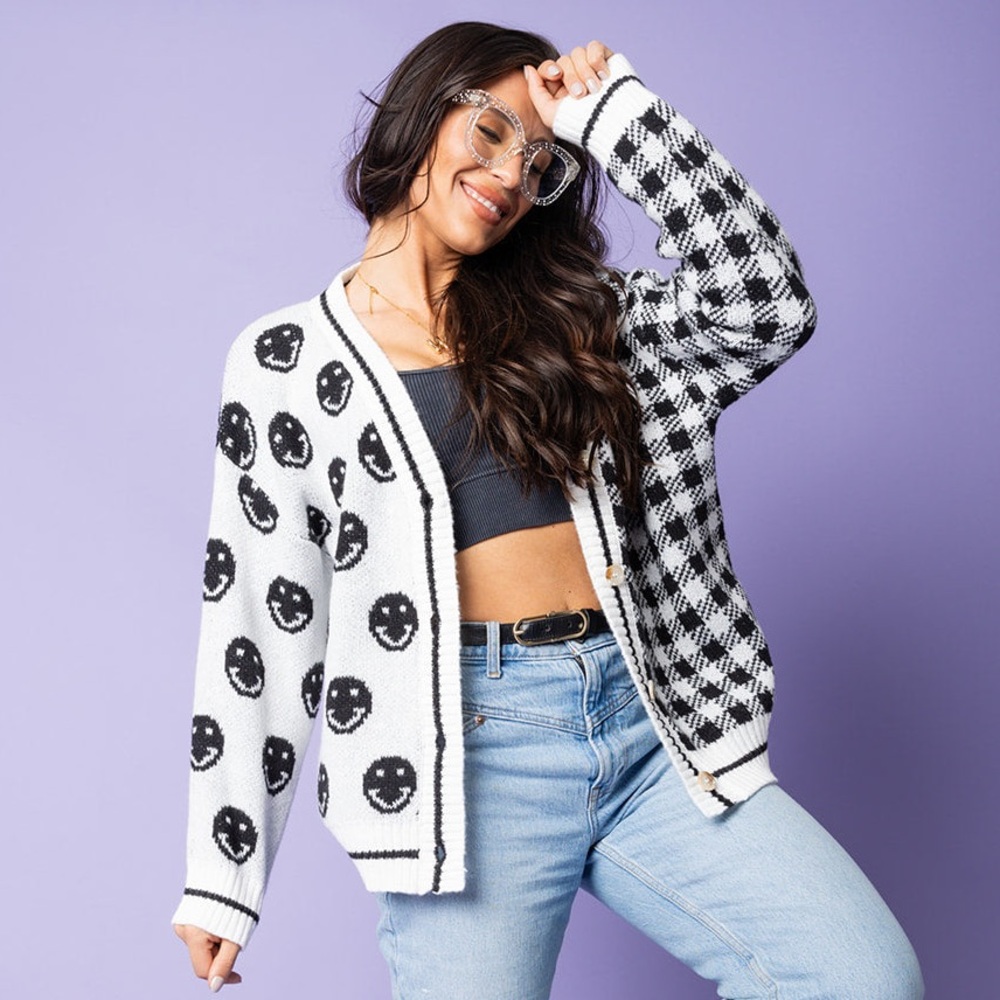 Hazel & Olive Boutique Smiley Face Cardigan Sweater